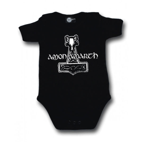 Amon Amarth hammer logo black ベビー ロンパース