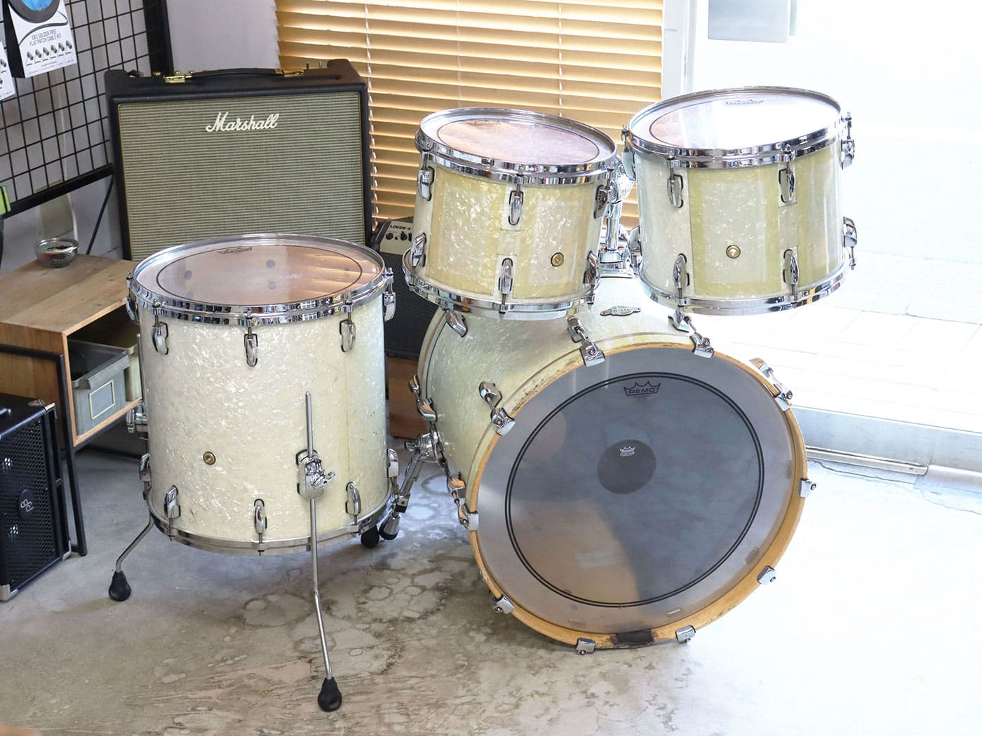 中古】Pearl Masters Premium Maple White Pearl ドラムセット 4点