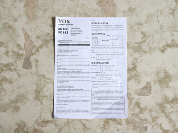【中古】VOX BC112 CELESTION搭載 1×12 70W ギターアンプキャビネット - 画像 (4)