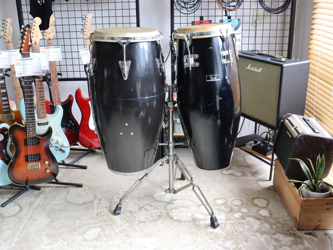 【中古】Pearl 12インチコンガ メーカー不明14インチコンガ ペア スタンド付き
