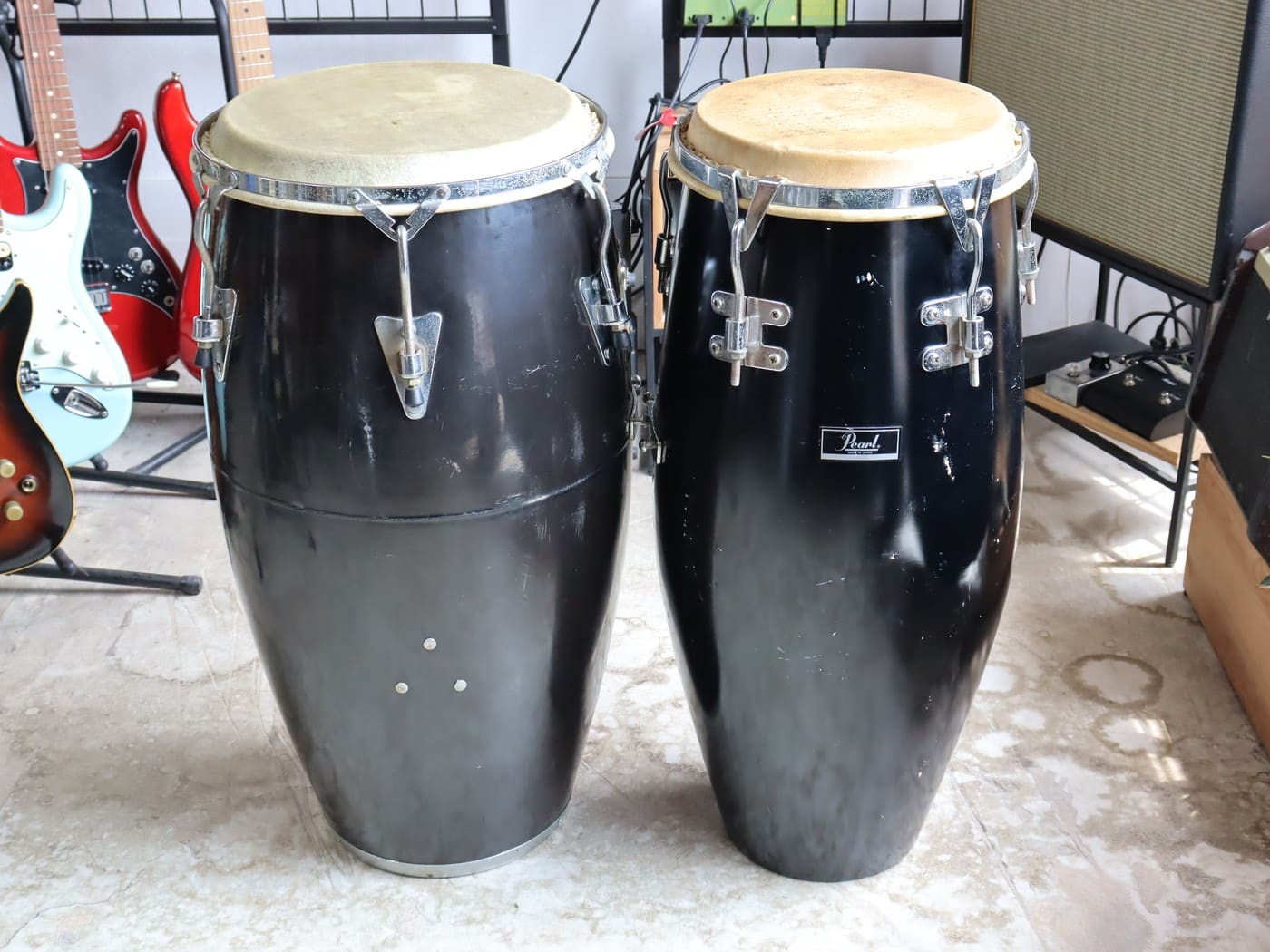 【中古】Pearl 12インチコンガ メーカー不明14インチコンガ ペア スタンド付き - 画像 (2)