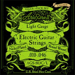 Aria Pro II AGS-803C/L エレキギター弦 ライトゲージ コーティング 3個パック